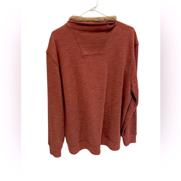 GH Bass Co 1/4 Button Henley Pullover Mens XL Rust Orange Faux Fur Trim - Picture 2 of 3